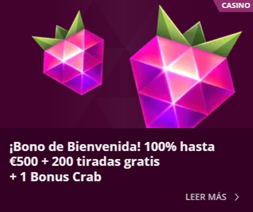 Bono de bienvenida 500€ + 200 tiradas y 1 Bonus Crab