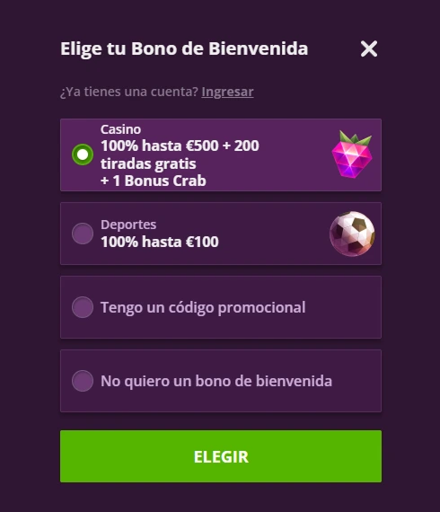 Selecciona tu bono de bienvenida en Malina Casino